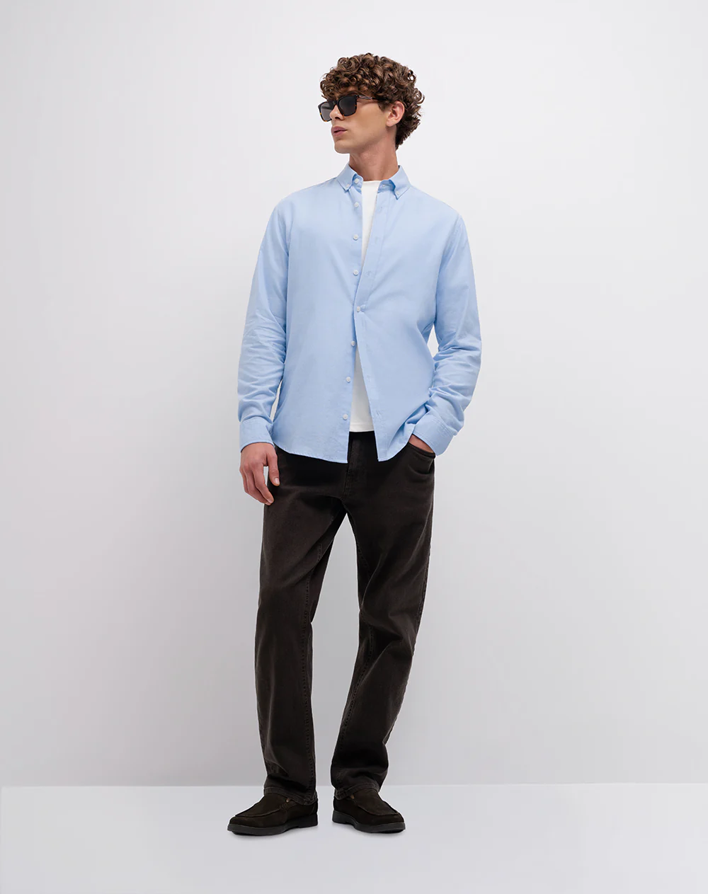 Camisa manga larga slim algodón azul hombre - Image 3
