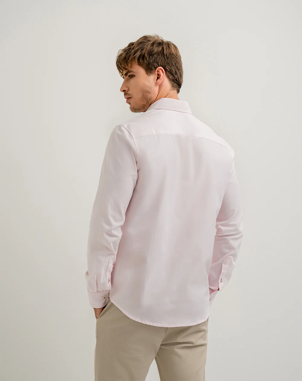Camisa manga larga slim algodón rosada hombre - Image 2