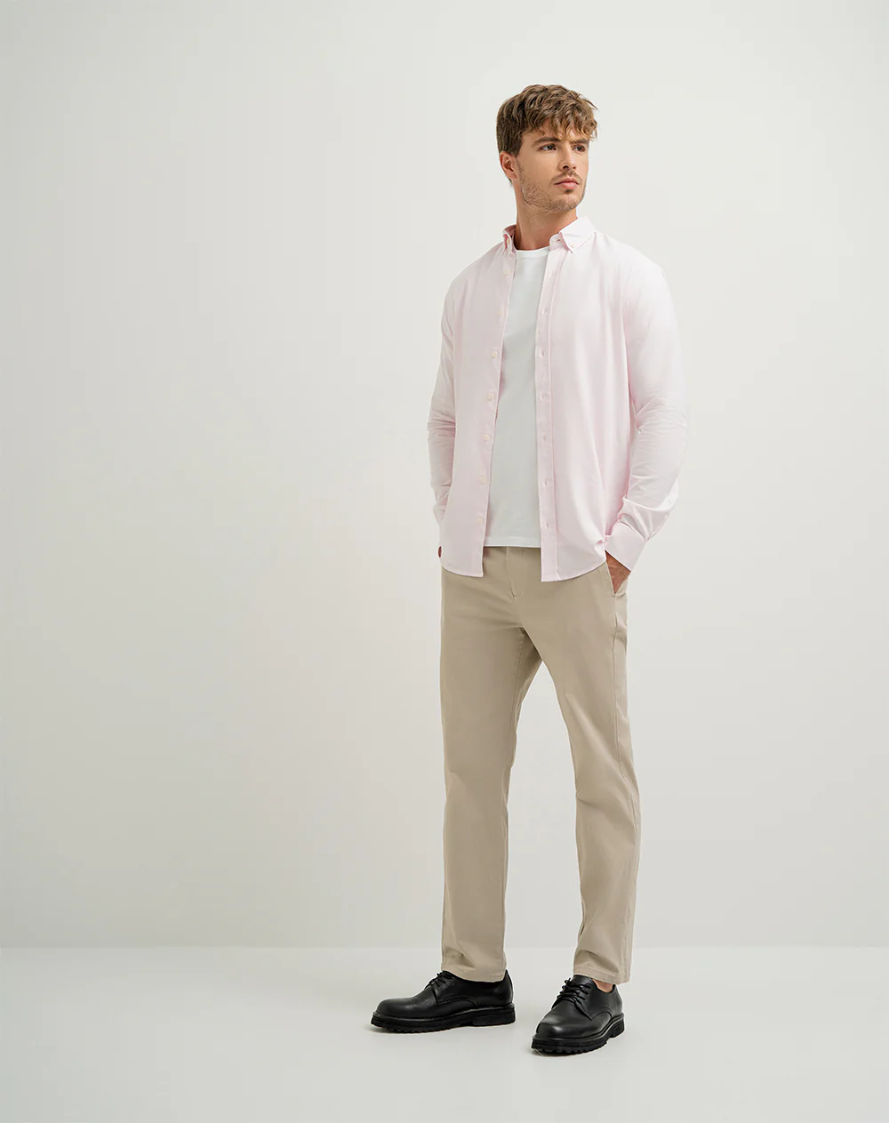 Camisa manga larga slim algodón rosada hombre - Image 3