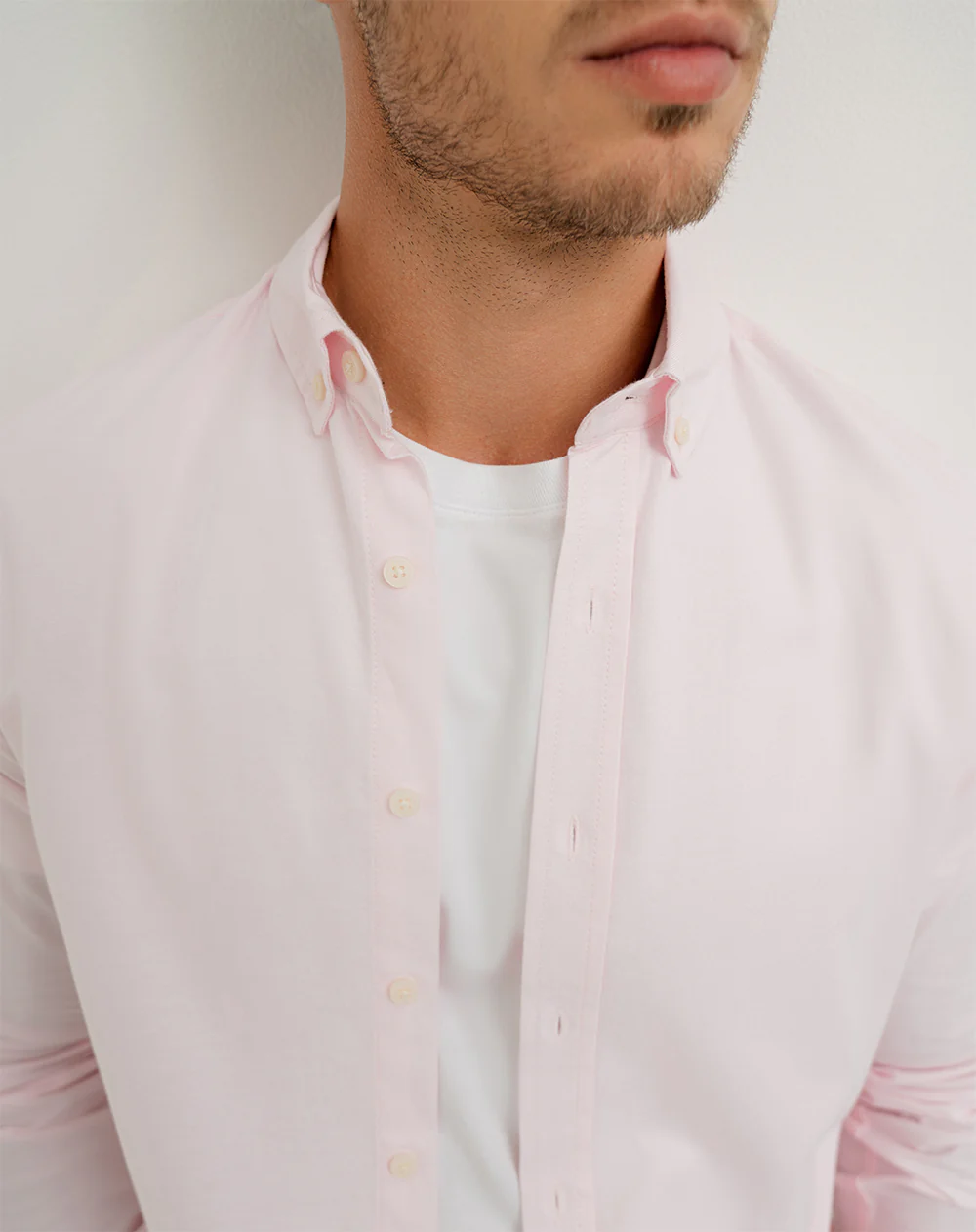 Camisa manga larga slim algodón rosada hombre - Image 4