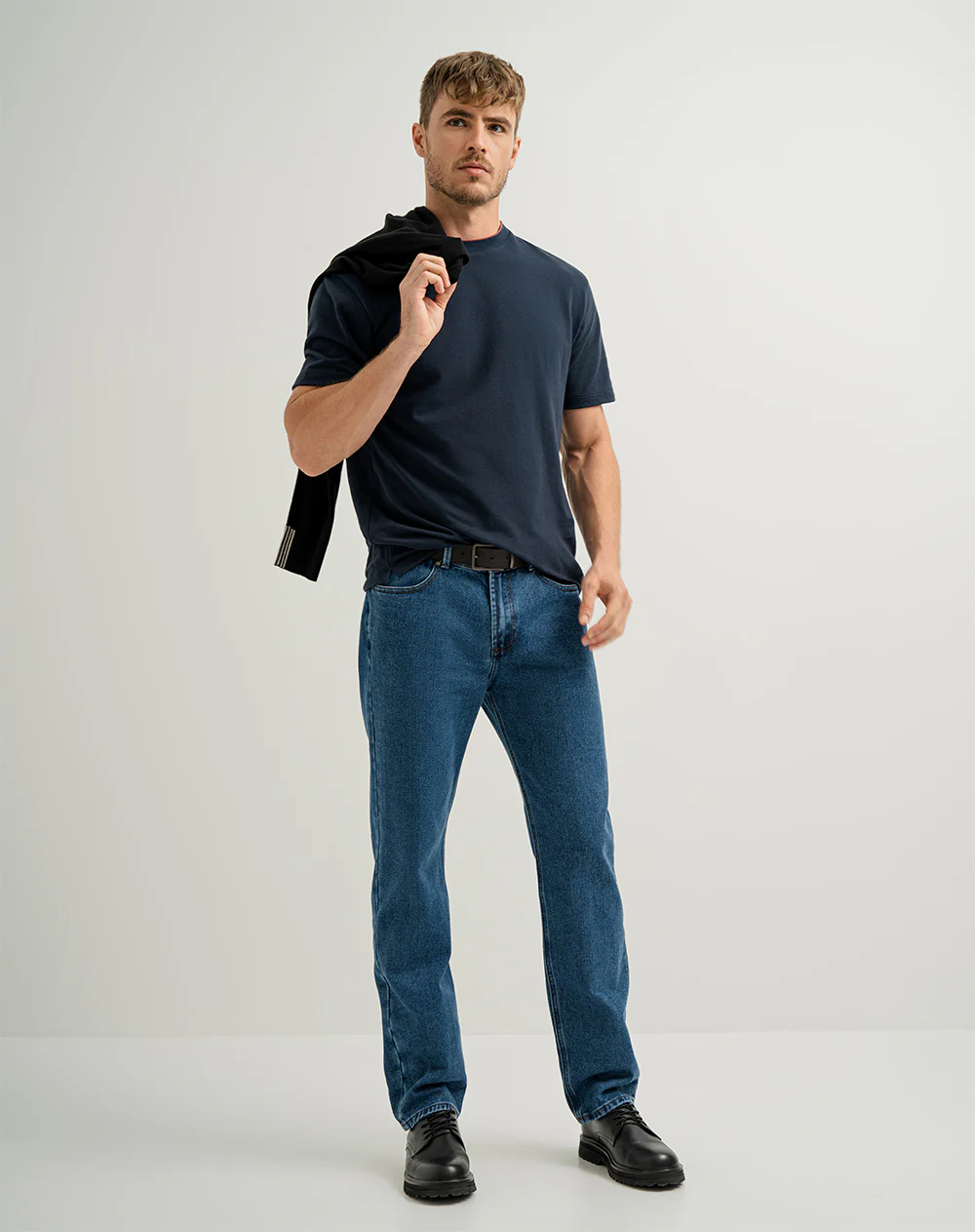 Camiseta regular algodón azul hombre - Image 3
