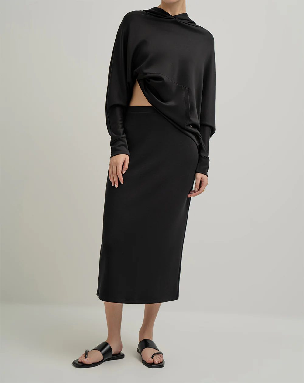 Falda midi confort tiro alto tacto suave negro mujer - Image 3