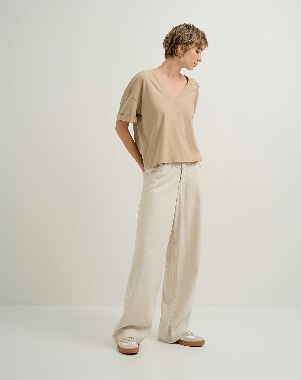 Camiseta oversize algodón caqui mujer - Image 2