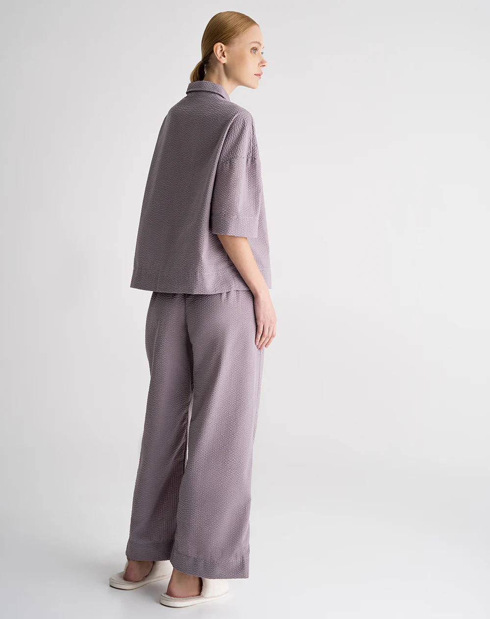 Camisa + pantalón de pijama algodón morado mujer - Image 3