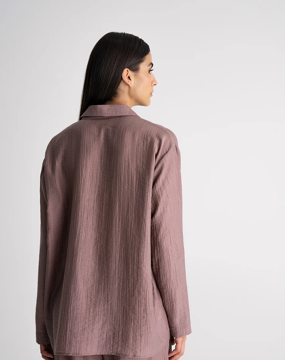 Camisa manga larga satín efecto arrugado palo rosa mujer - Image 2