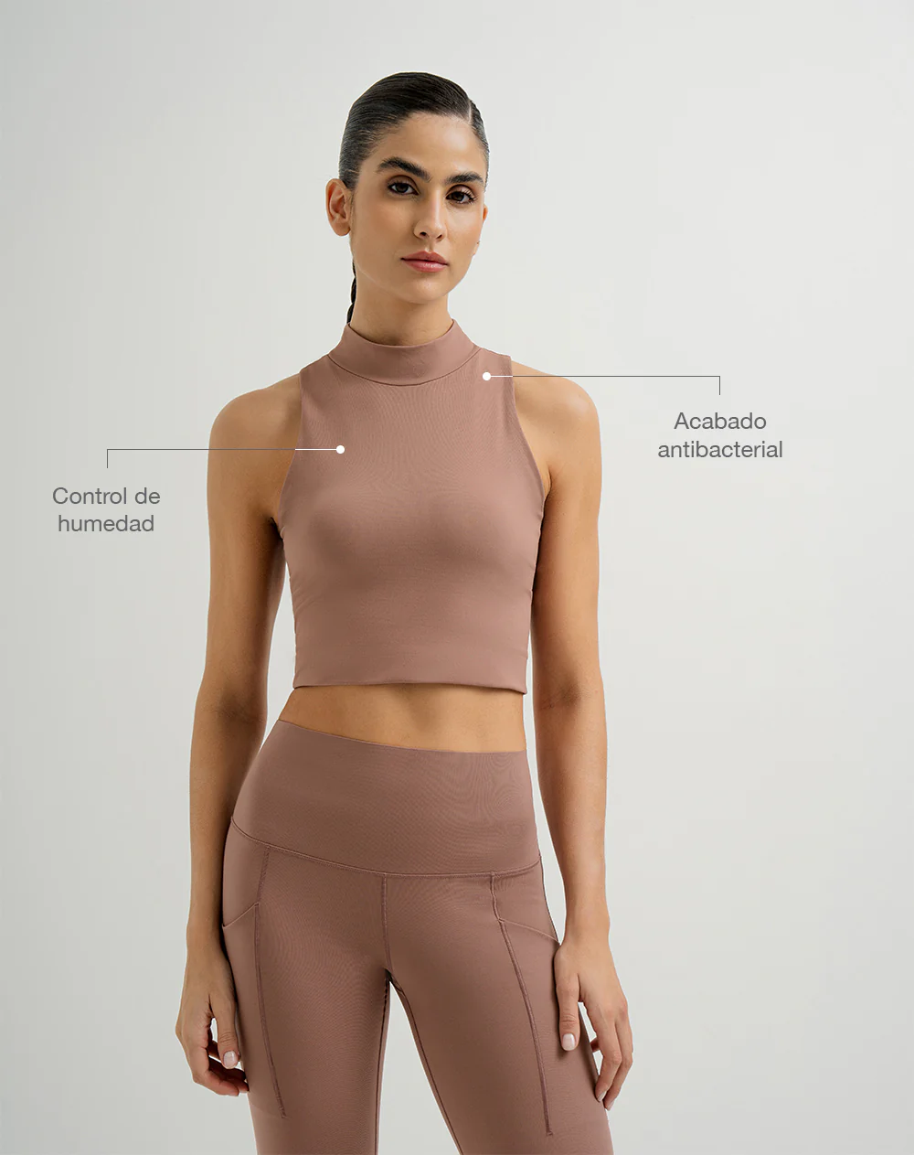 Crop top deportivo soporte alto control humedad palo rosa - Image 2