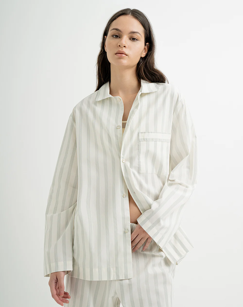 Camisa de pijama algodón verde mujer