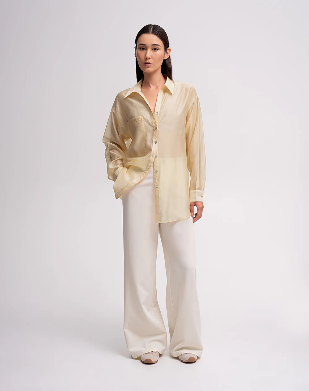 Camisa manga larga oversize transparencia amarilla mujer - Image 4