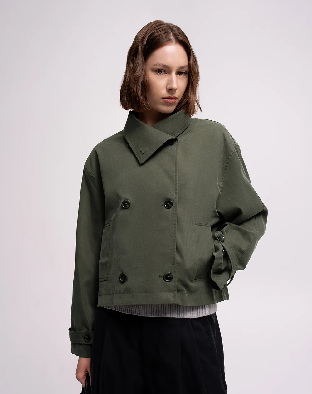 Chaqueta recta oversize verde mujer - Image 6