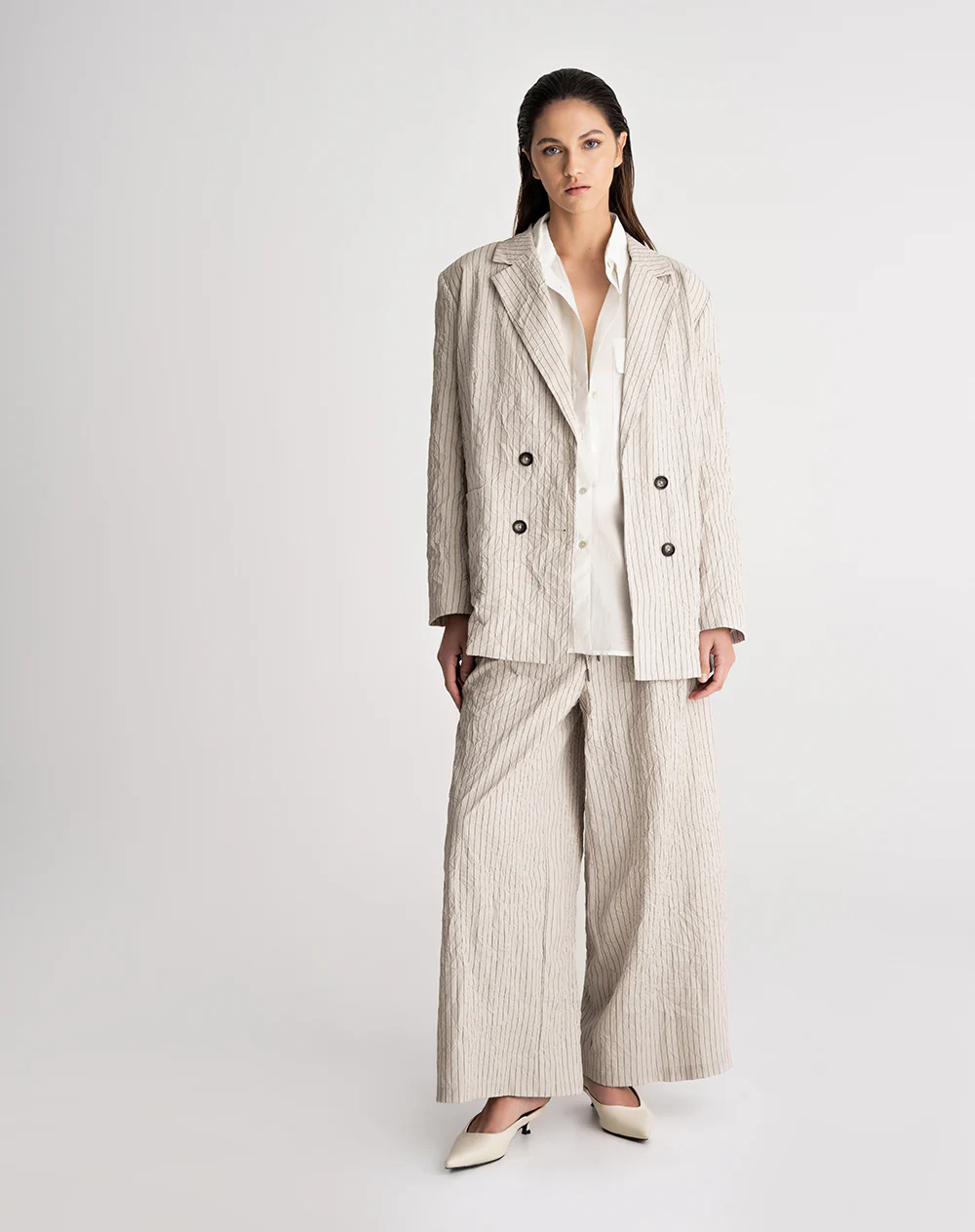 Blazer oversize efecto arrugado rayas mujer - Image 3