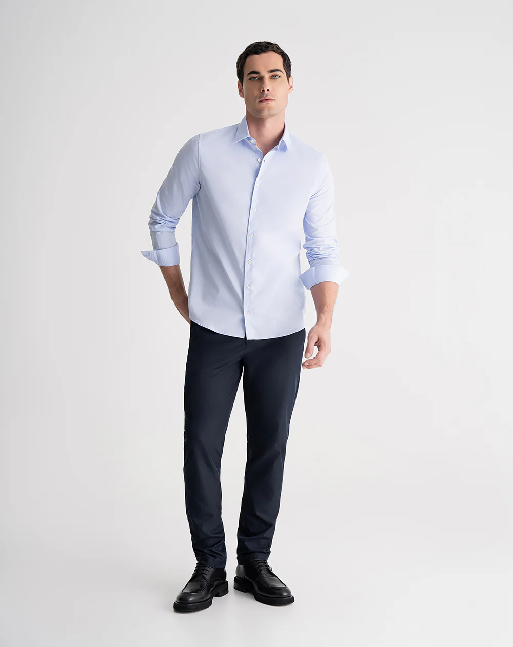 Camisa manga larga slim algodón azul hombre - Image 3