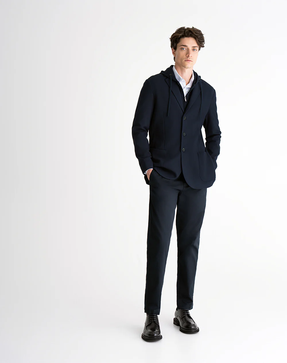 Blazer regular con capucha azul hombre - Image 5