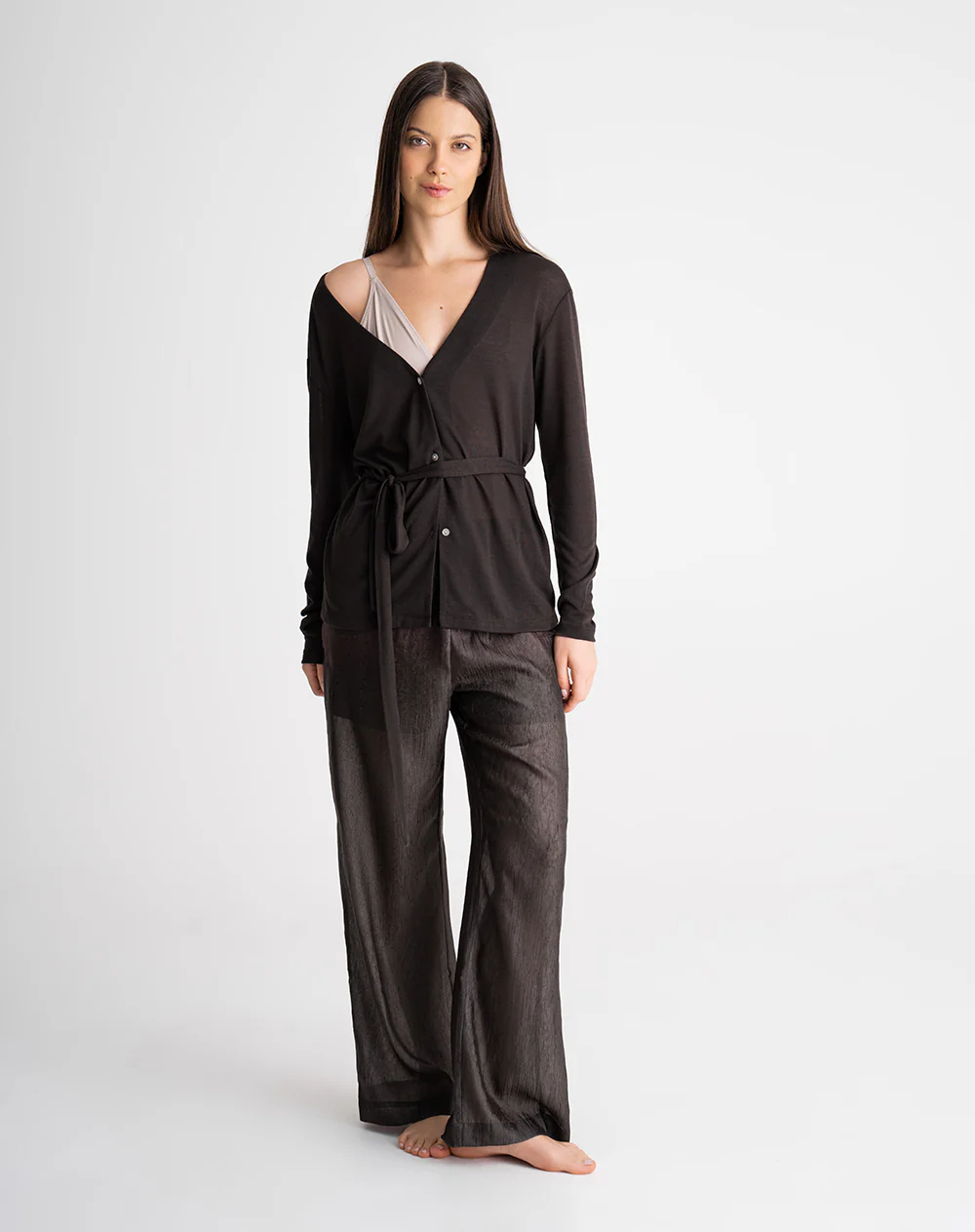 Buzo tipo kimono tejido de punto café mujer - Image 4