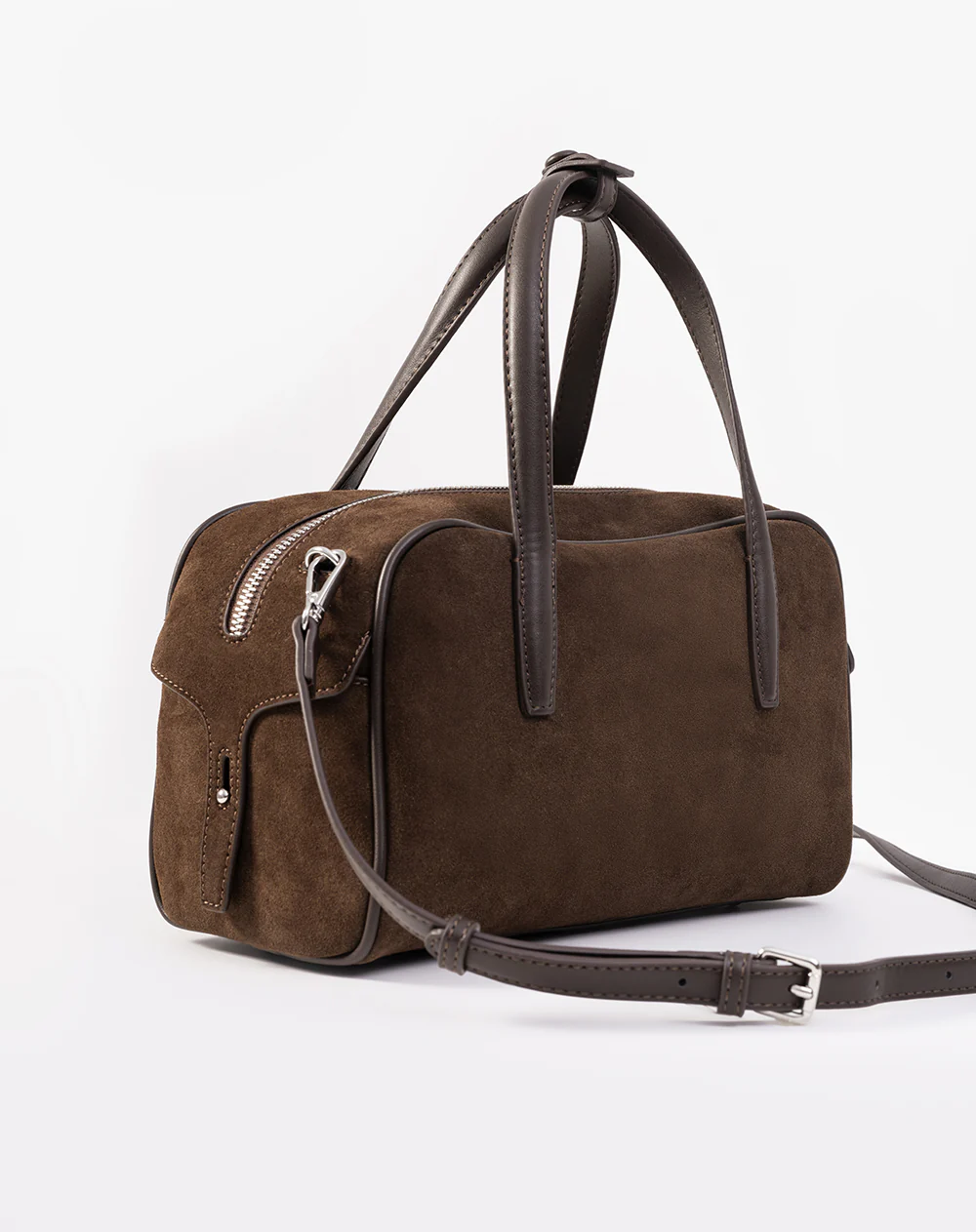 Bolso maletín tipo gamuza café - Image 3