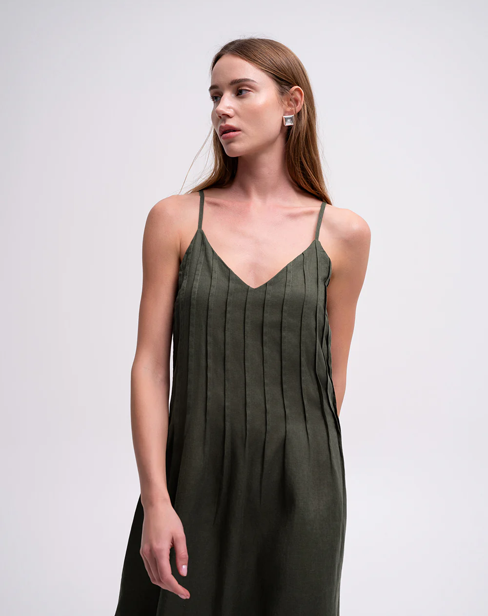 Vestido largo en lino verde mujer - Image 3