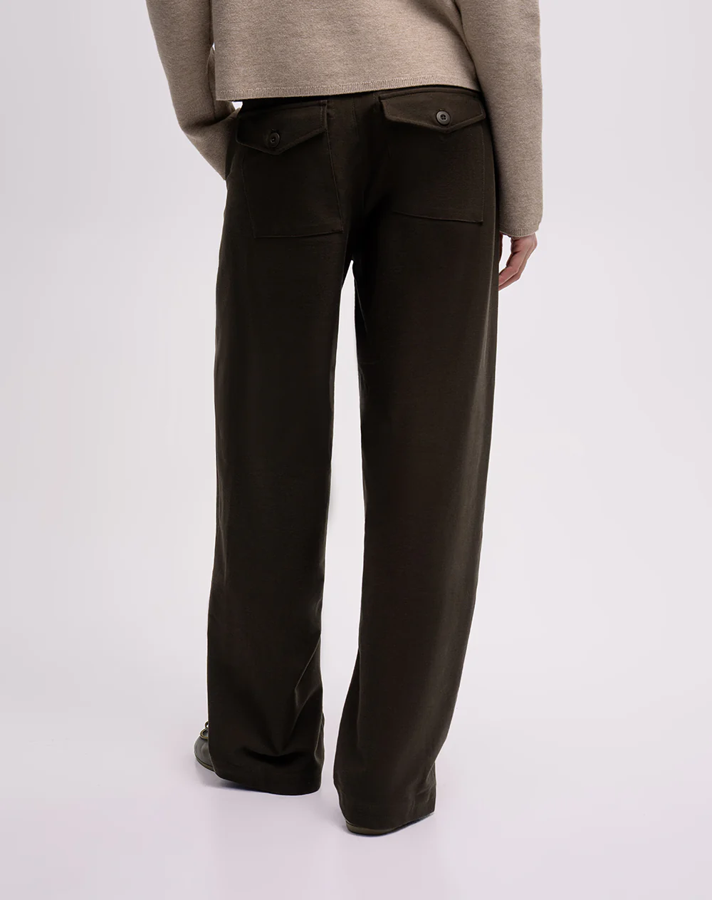 Pantalón wide leg tiro alto drill café mujer - Image 3