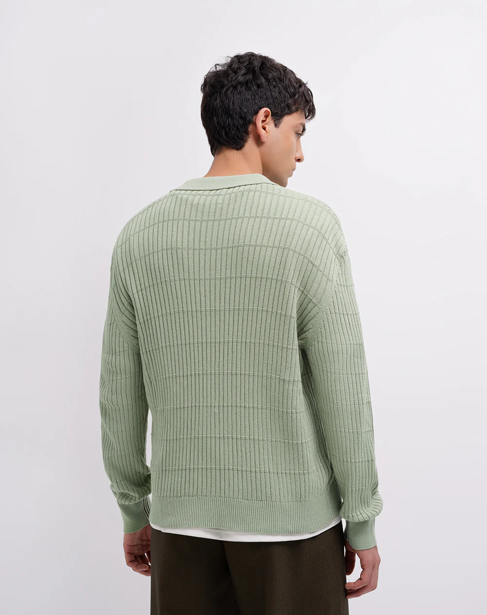 Suéter regular tejido de punto algodón verde hombre - Image 3
