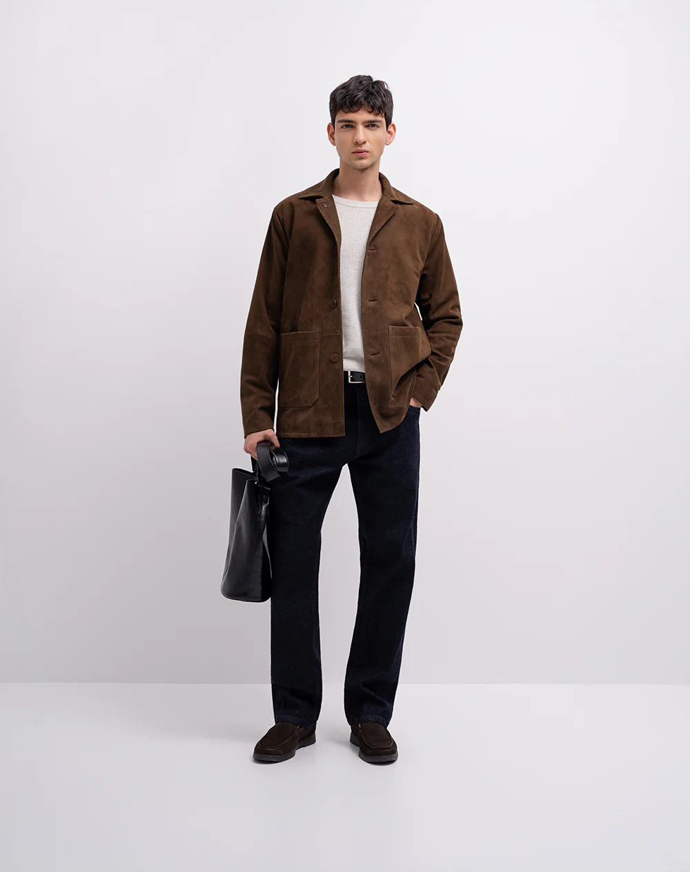 Chaqueta regular cuero gamuza café hombre - Image 3