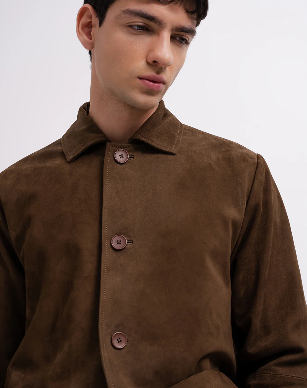 Chaqueta regular cuero gamuza café hombre - Image 4