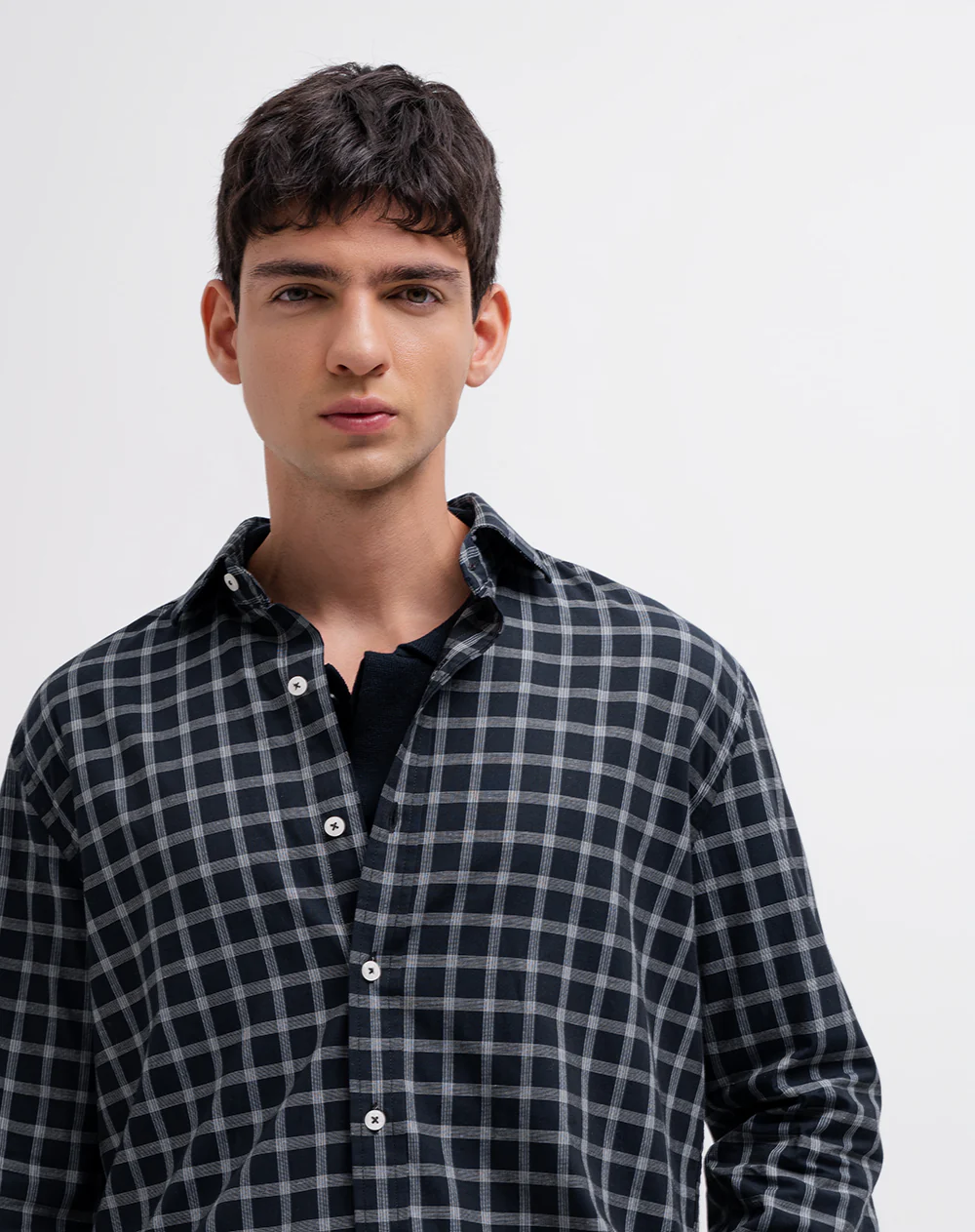 Camisa regular manga larga azul cuadros hombre - Image 3