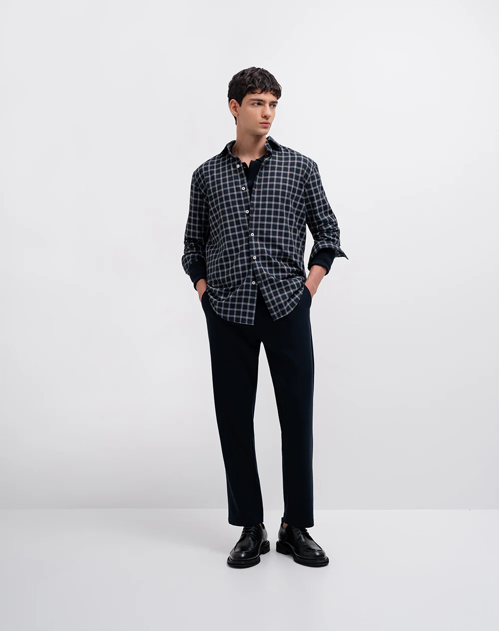 Camisa regular manga larga azul cuadros hombre - Image 4