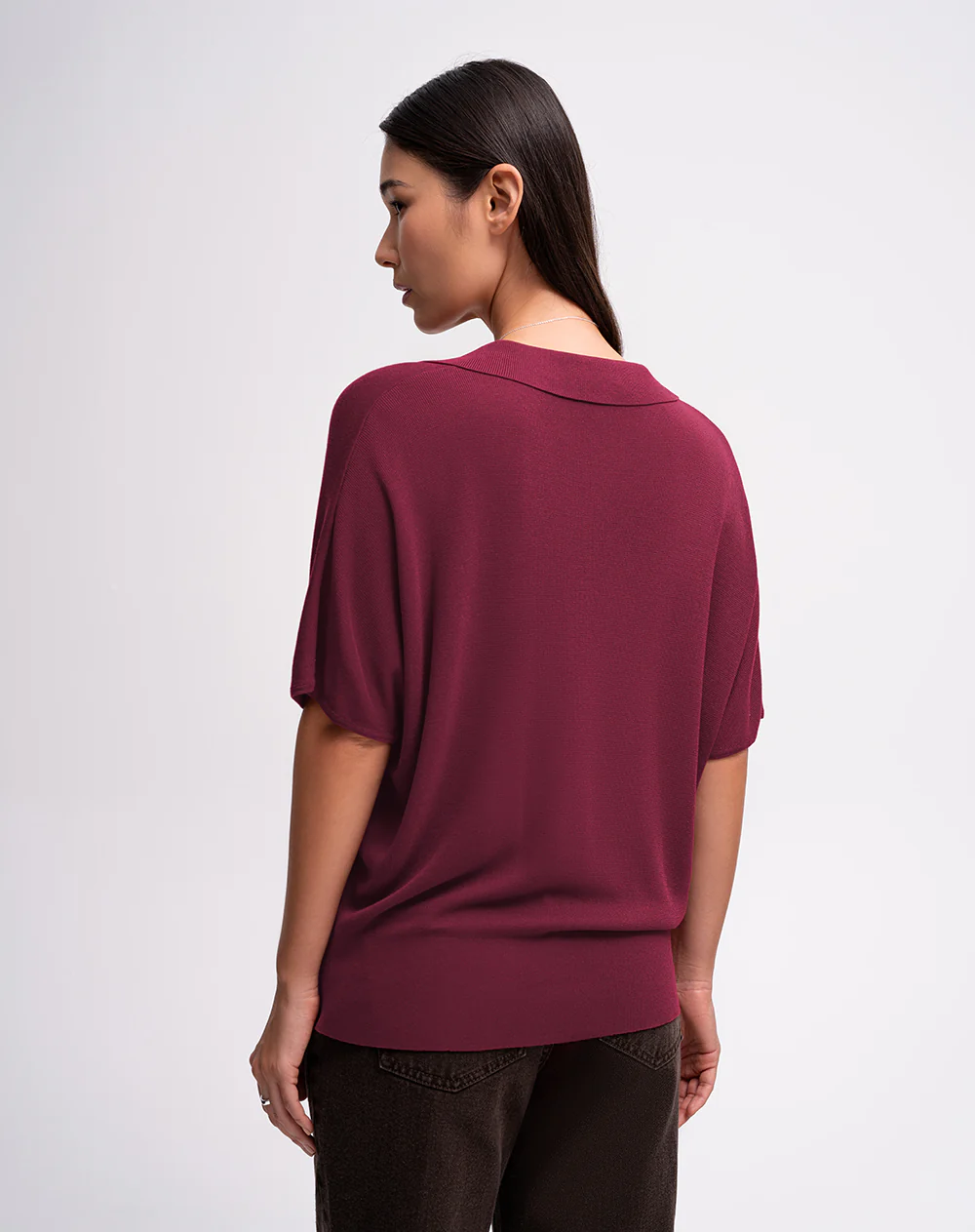 Polo regular tejido de punto vinotinto mujer - Image 2