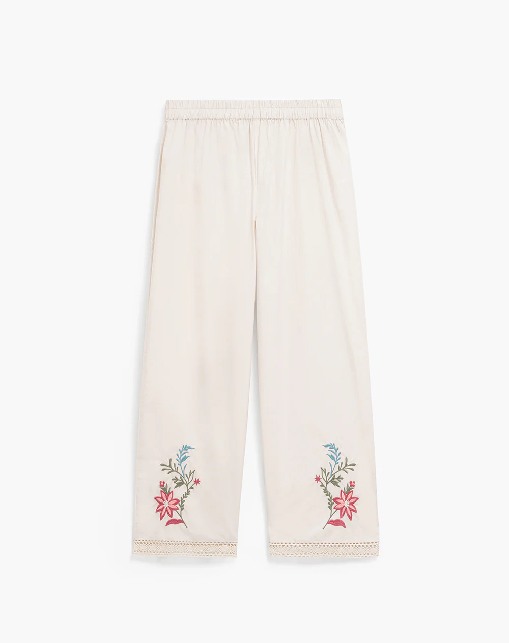 Pantalón relaxed bordado tiro alto avena mujer - Image 4