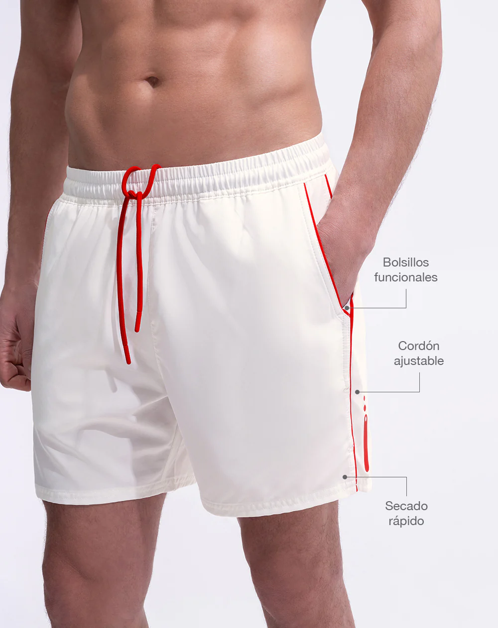 Pantaloneta deportiva con malla interna blanco hombre - Image 3