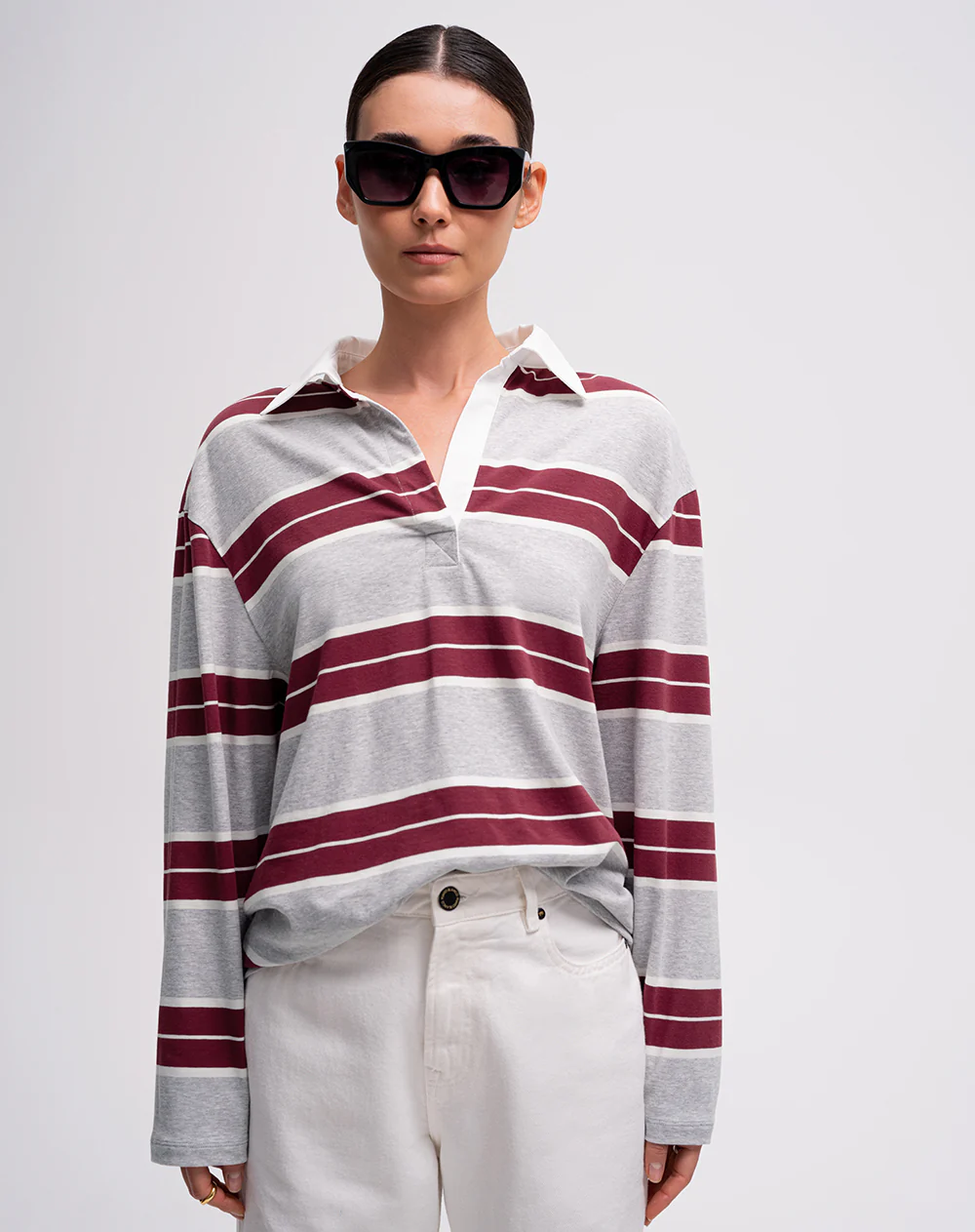 Camibuzo tipo polo oversize rayas mujer