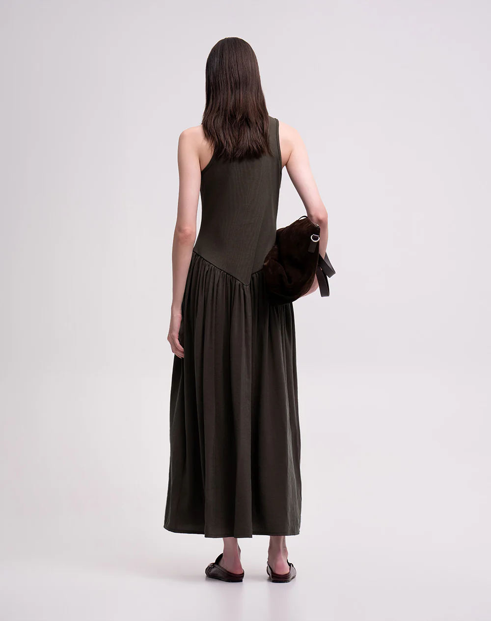 Vestido largo tejido de punto café mujer - Image 2